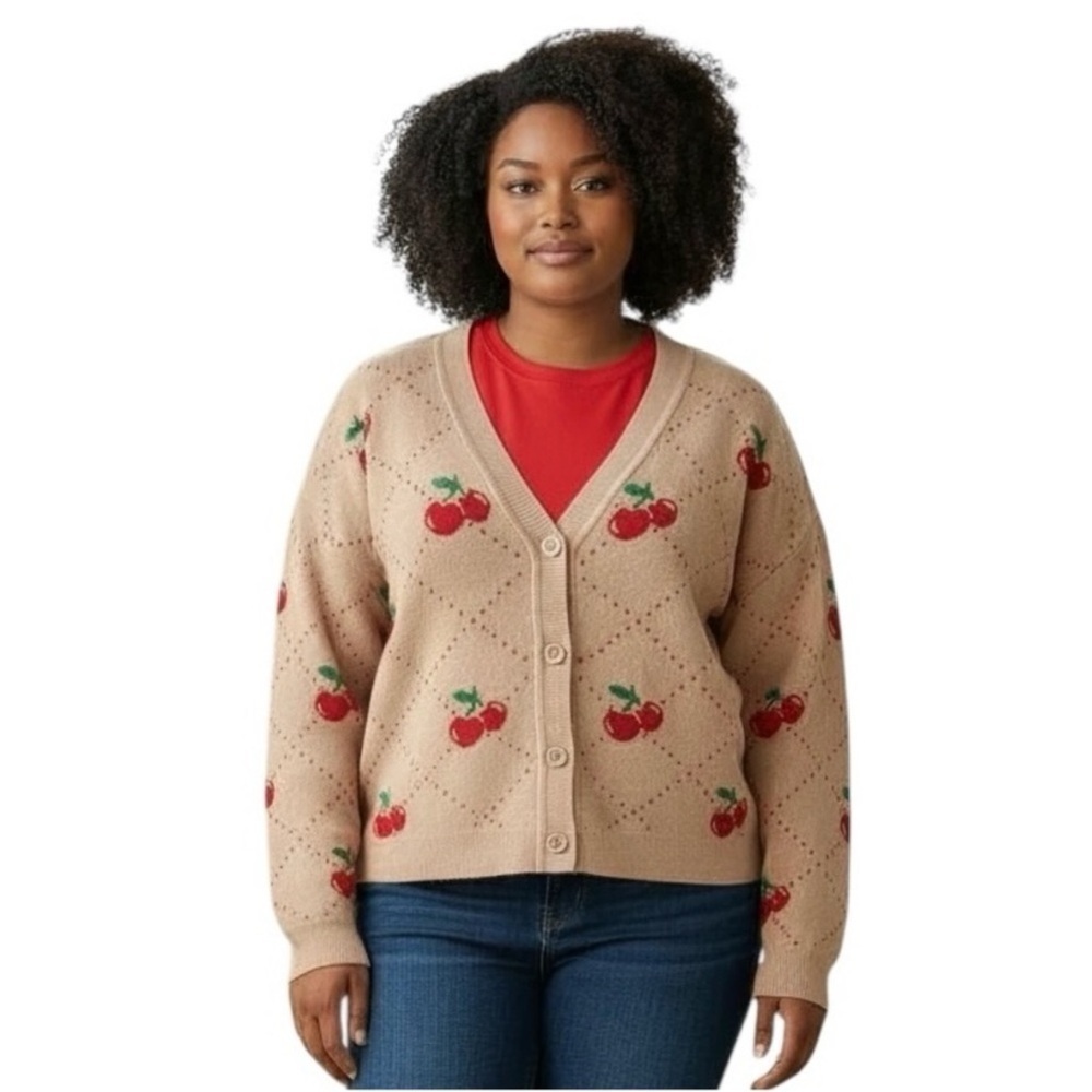 99 Jane Street Cherry Print Cardigan Sweater Medium NWOT - Teacher | Preschool - Picture 2 of 14